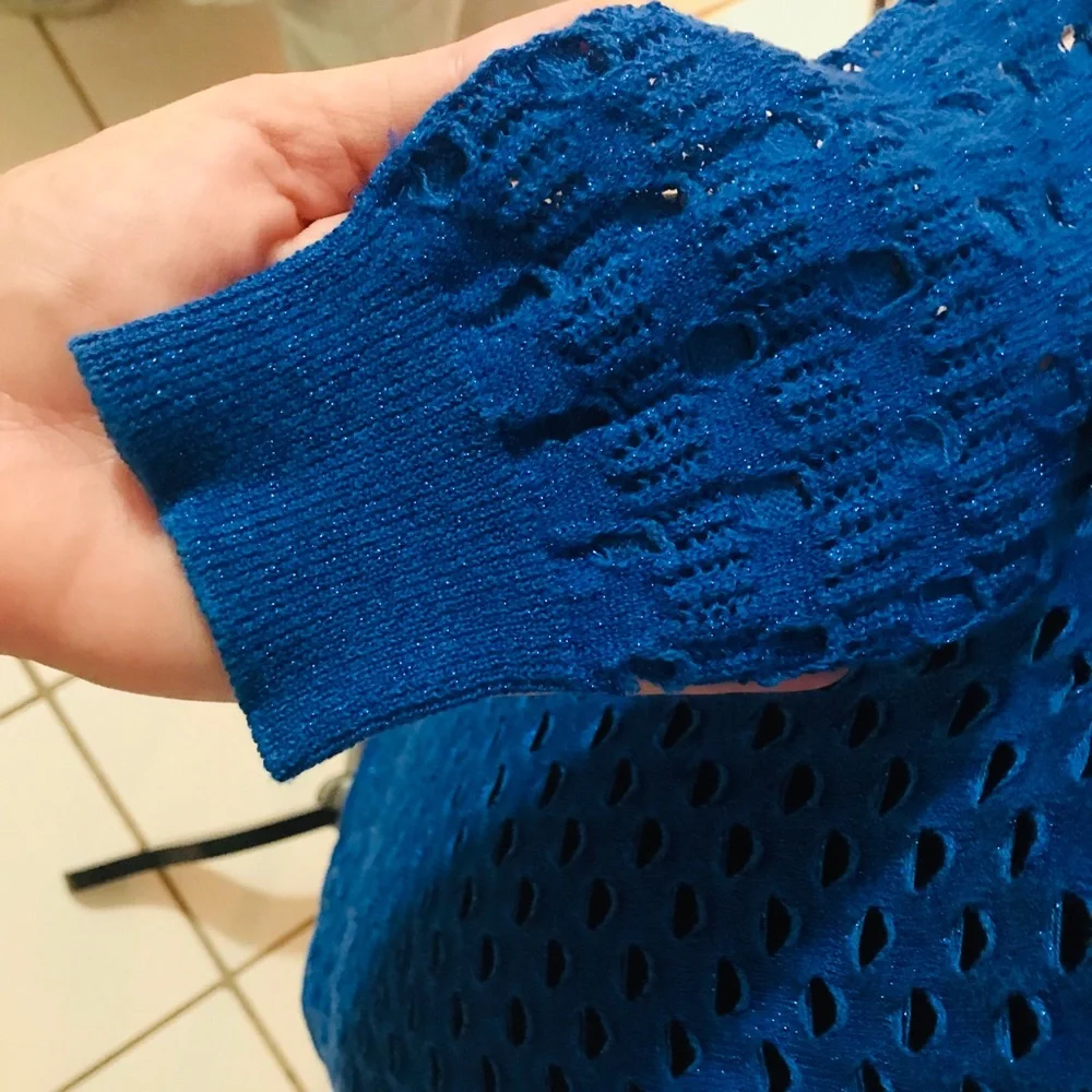 BEBE Royal Blue Crochet Knit Sweater Women’s Size Small Long Sleeve - Picture 3 of 9